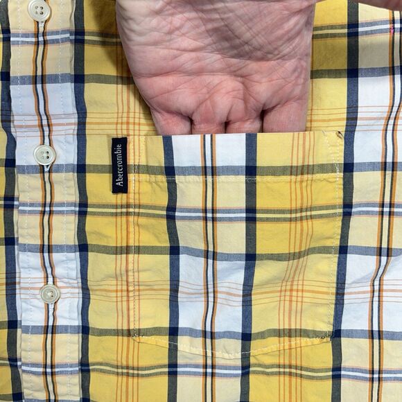 Abercrombie & Fitch Muscle Fit Plaid Button-Down Shirt Men’s XL Yellow Blue - Picture 2 of 10